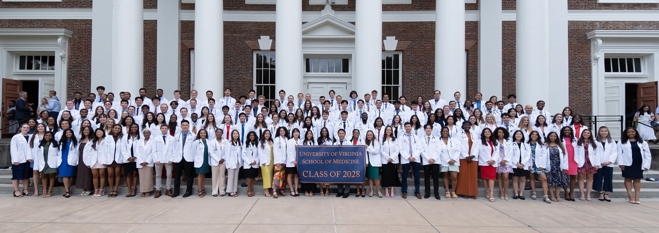 University of Virginia School of Medicine Class of 2028 photo in white coats